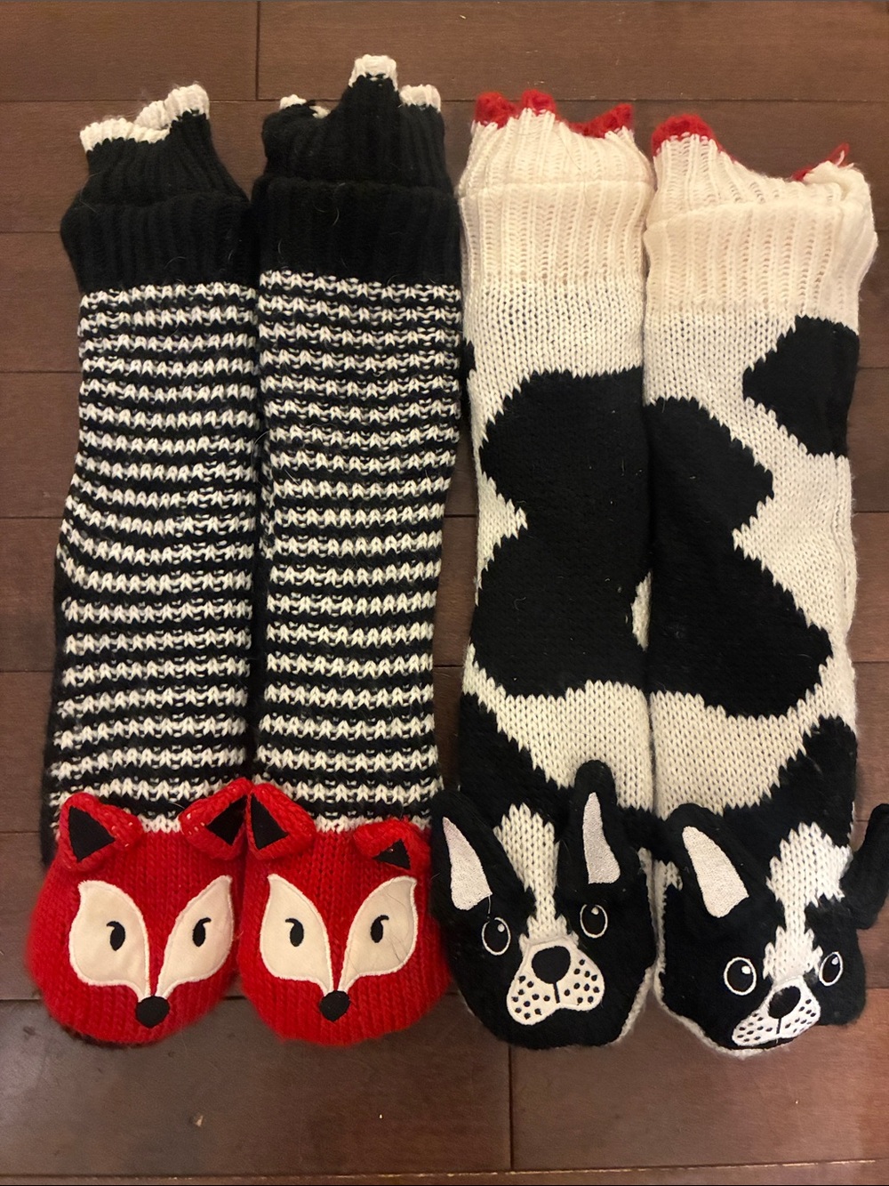 Cute Fox and Dog Socks - Black, White, Red
